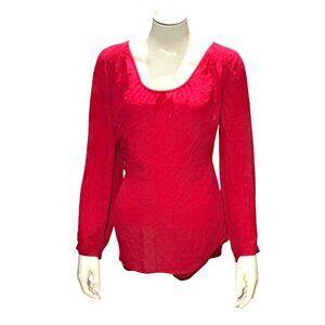Joie Red Avanti Blouse 100 Percent Silk Long Sleeve Scoop Neck Size Medium